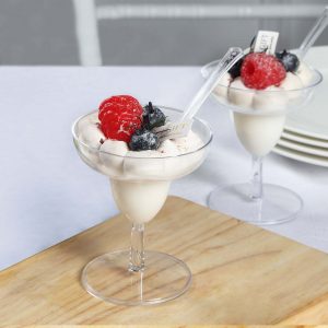 24-Pack Crystal Clear Mini Plastic Margarita Glasses 2oz, Spoons Included - Disposable Dessert Appetizer Cups